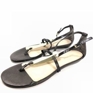 Nine West Black Leather Gold T-straps